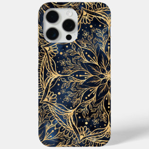 Blauw Goud Poinsettia Bloem Mandala iPhone 15 Pro Max Hoesje