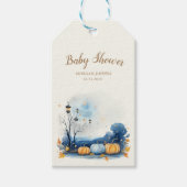 Blauw Goud Pompoen Baby shower Welkom Cadeaulabel (Voorkant)