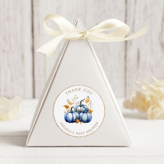 Blauw Goud Pompoen Herfst Baby shower Ronde Sticker