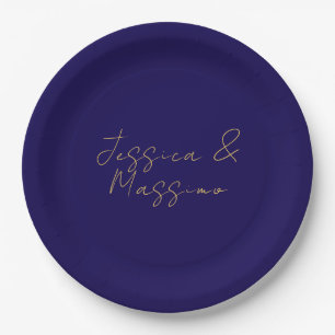 Blauw & Goud Professionele Trendy Minimalistische Papieren Bordje