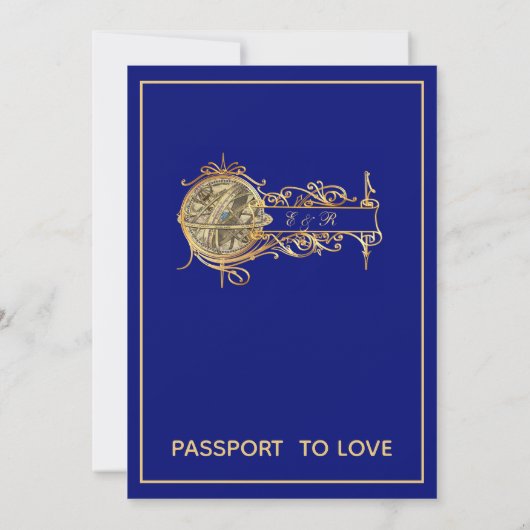 Blauw Goud Reizen Huwelijk repetitie Diner Kaart (Achterkant)