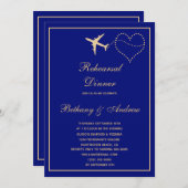 Blauw Goud Reizen Huwelijk repetitie Diner Kaart (Voorkant / Achterkant)