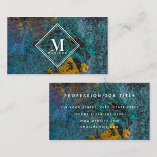 Blauw Goud Roest Metaaltextuur Monogram Initiaal Visitekaartje