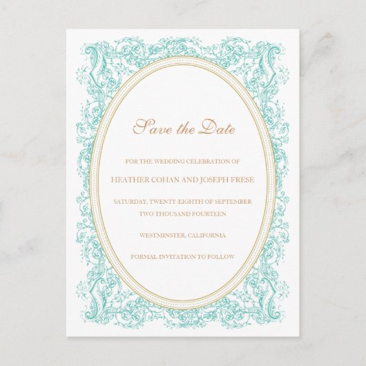   Blauw & Goud Save the Date Aankondigingskaart (Voorkant)