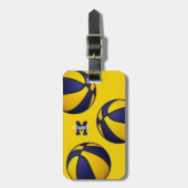 blauw goud school kleuren basketbal tas bagagelabel (Voorkant verticaal)