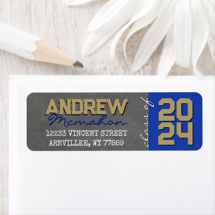 Blauw & Goud Schoolbord Afstudeer Retouradres Etiket