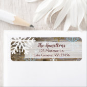 Blauw Goud Sneeuwvlok en Houten Kerstmis of Feestd Etiket (Insitu)