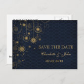 Blauw goud Snowflakes Winter behalve datum Aankondigingskaart (Voorkant / Achterkant)