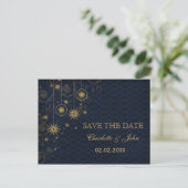 Blauw goud Snowflakes Winter behalve datum Aankondigingskaart (Staand voorkant)