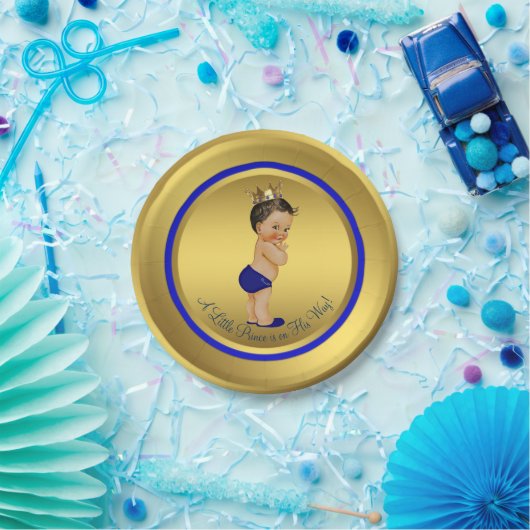 Blauw Goud Spaans Etnisch Prince Baby shower Papieren Bordje (Feest)