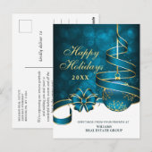 Blauw Goud Sparkle Kerstmis Bedrijf Groet Briefkaart (Voorkant / Achterkant)