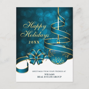 Blauw Goud Sparkle Kerstmis Bedrijf Groet Briefkaart