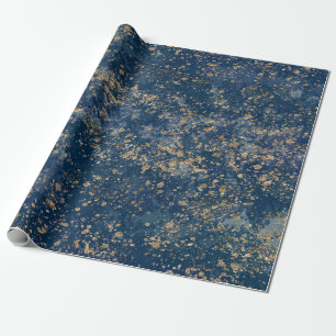 Blauw & Goud Spatten Glam Modern Cadeaupapier