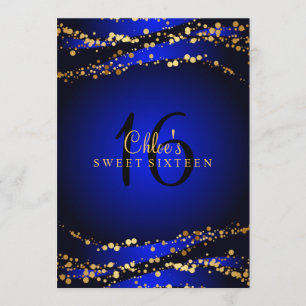 Blauw & Goud Stardust Sweet 16 Uitnodiging