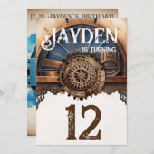 Blauw Goud Steampunk Verjaardagsfeest Kaart (Voorkant / Achterkant)