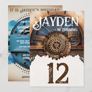 Blauw Goud Steampunk Verjaardagsfeest Kaart