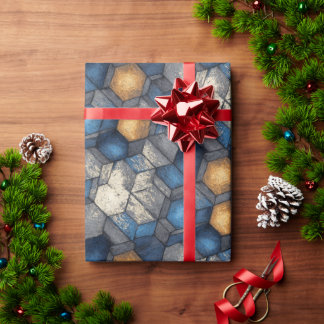 Blauw & Goud Stedelijke Hex Wrap Cadeaupapier