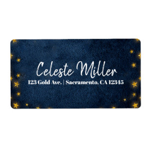 Blauw Goud Sterren Hemels Sterrenhemel Feest Etiket