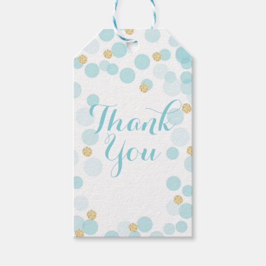 Blauw Goud Stippen Baby shower Gift Label Cadeaulabel (Voorkant)