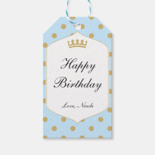 Blauw & Goud Stippen Koninklijke Kroon Prins Feest Cadeaulabel
