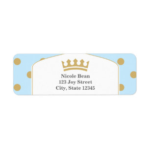 Blauw & Goud Stippen Royal Crown Prince Adreslabel Etiket