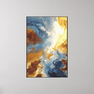 Blauw & Goud Swirlscape Abstract Canvas Afdruk
