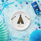 Blauw & Goud Tepee Boho Alle Leeftijd Verjaardagsf Papieren Bordje (Feest)