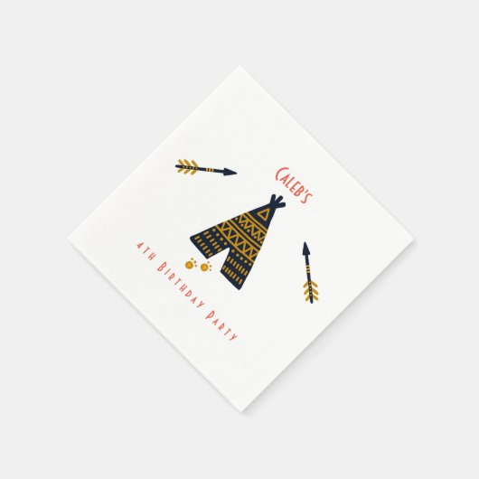Blauw & Goud Tepee Boho Alle Leeftijd Verjaardagsf Servetten (Hoek)