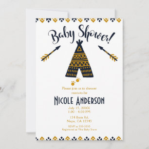 Blauw & Goud Tepee Moderne Chic Baby Shower Kaart