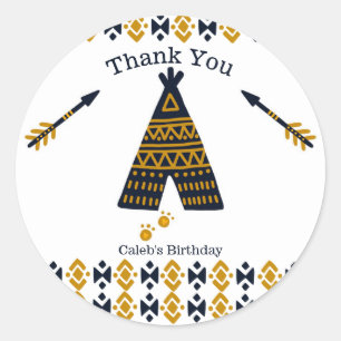 Blauw & Goud Tepee Moderne Verjaardagsfeest Favori Ronde Sticker