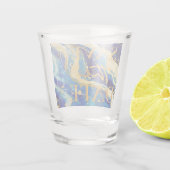 Blauw Goud Trouwstrand Grappig Save the Date Shot Glas (Achterkant)