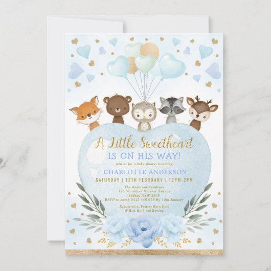 Blauw Goud Valentijnsdag Schatje Baby Jongen Showe Kaart (Voorkant)