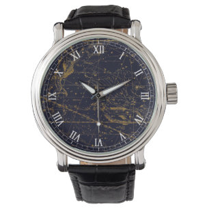 Blauw Goud Vissen Dierenriem Constellatie Horloge