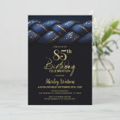 Blauw Goud Vlecht 85e Verjaardagsfeest Kaart (Staand voorkant)