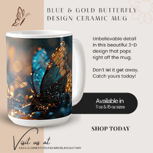 Blauw & Goud Vlinderontwerp Keramische Mok