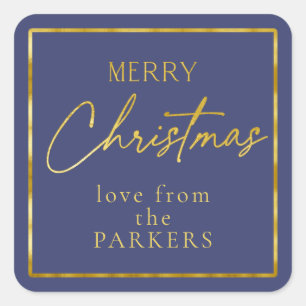 Blauw Goud Vrolijk Kerstmis ID1009 Vierkante Sticker