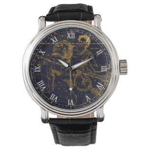 Blauw Goud Waterman Zodiac Constellatie Horloge