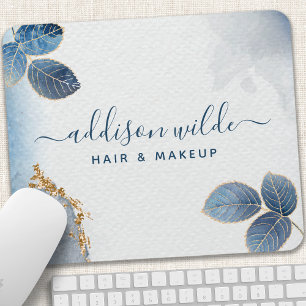 Blauw Goud Waterverf Botanische Bladeren Abstract Muismat