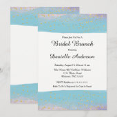 Blauw & Goud Waterverf Bruidsdouche Uitnodiging (Voorkant / Achterkant)