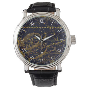 Blauw Goud Weegschaal Zodiac Constellation Horloge