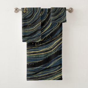 Blauw Goud Wervel Glam Art Bad Handdoek
