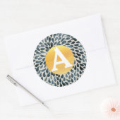 Blauw Goud & Wit Gepersonaliseerd Monogram Ronde Sticker (Envelop)