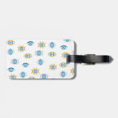 Blauw, Goud & Wit Grieks Oogmati Patroon Bagagelabel (Achterkant horizontaal)