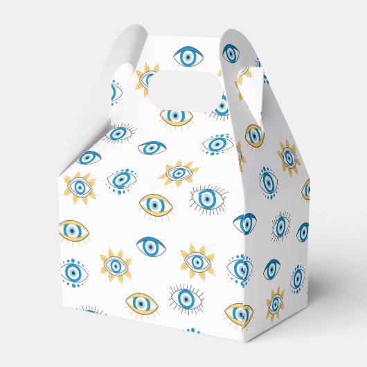 Blauw, Goud & Wit Grieks Oogmati Patroon Bedankdoosjes (Achterkant)