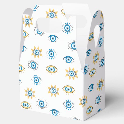 Blauw, Goud & Wit Grieks Oogmati Patroon Bedankdoosjes (Geopend)
