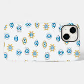Blauw, Goud & Wit Grieks Oogmati Patroon Case-Mate iPhone Case (Achterkant (horizontaal))