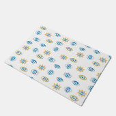 Blauw, Goud & Wit Grieks Oogmati Patroon Deurmat (Schuin)