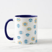Blauw, Goud & Wit Grieks Oogmati Patroon Mok (Links)