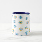 Blauw, Goud & Wit Grieks Oogmati Patroon Mok (Midden)