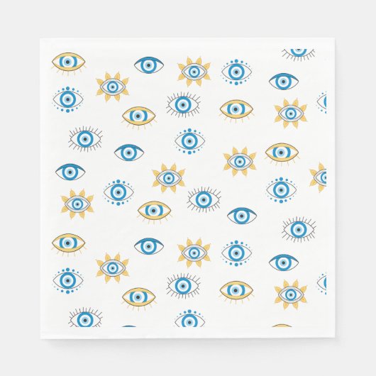 Blauw, Goud & Wit Grieks Oogmati Patroon Servet (Voorkant)